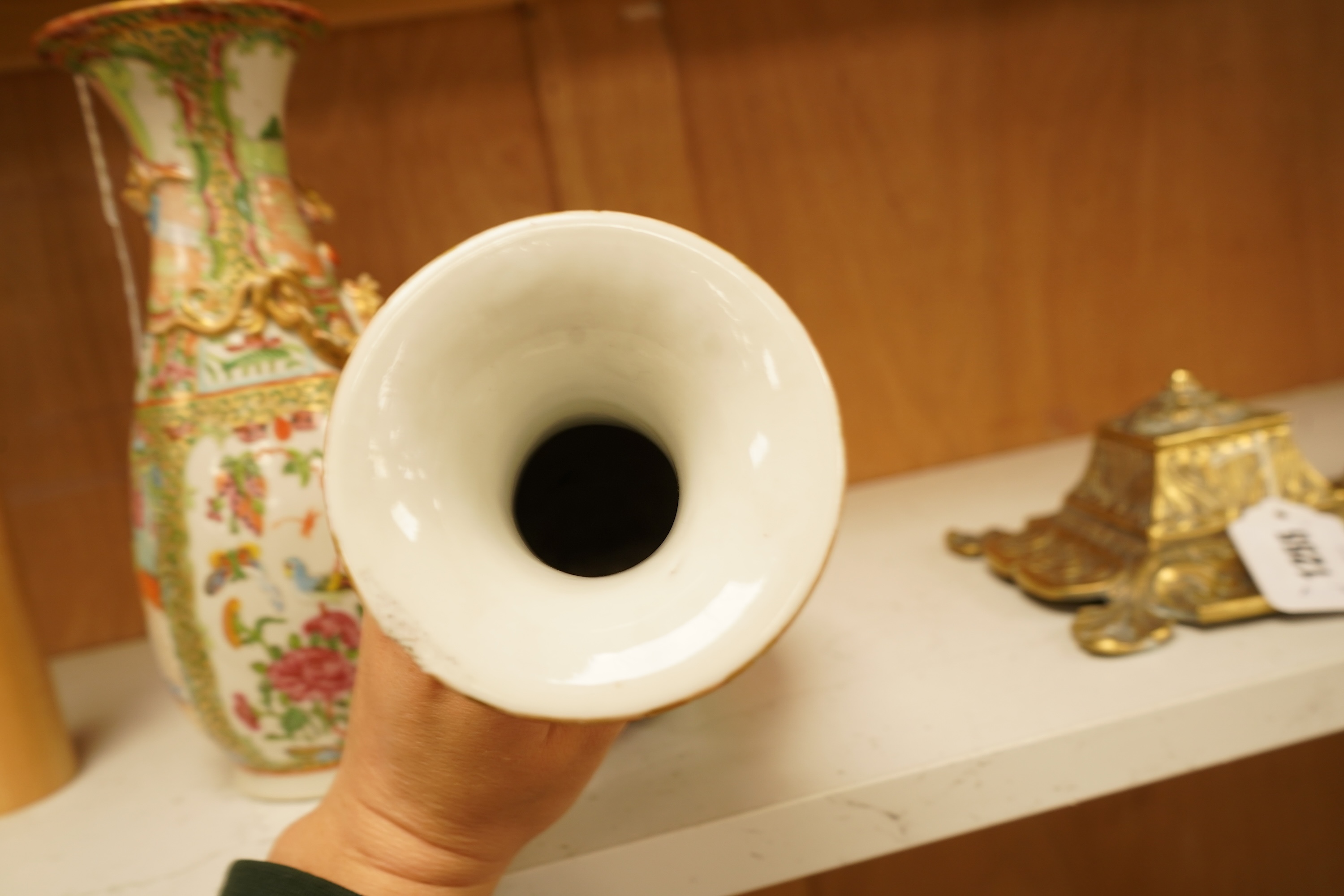 A pair of 19th century Chinese famille rose vases, 25cm